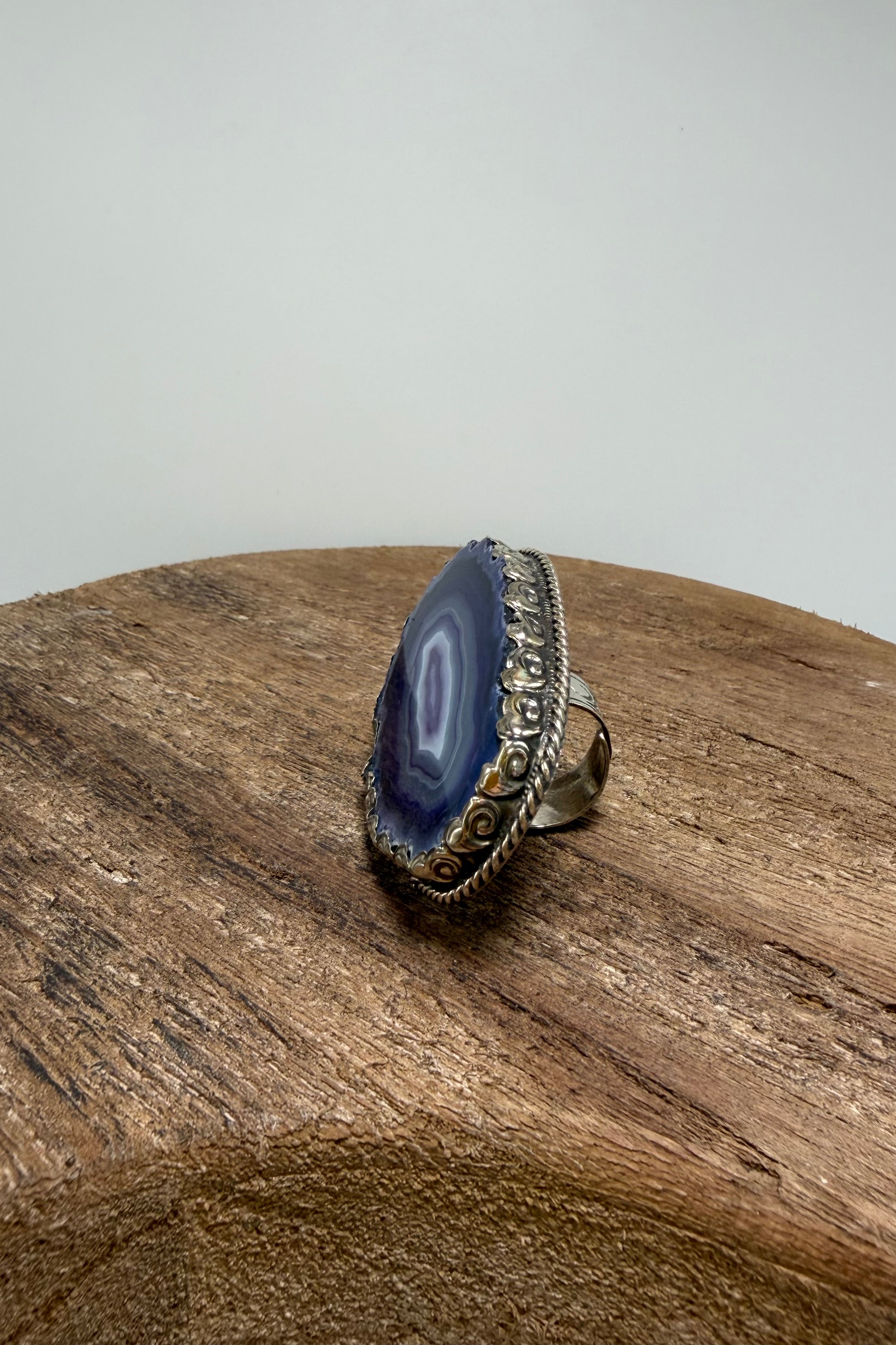 Agate Geode Slab Ring in Blues