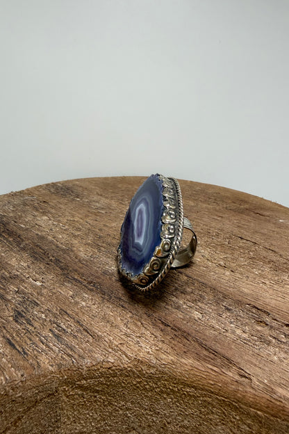 Agate Geode Slab Ring in Blues