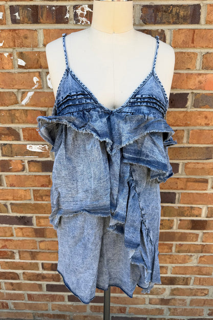 Ruffle Denim Tank