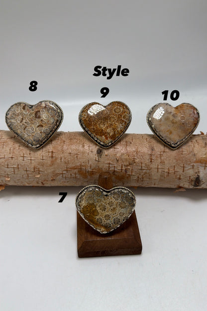 Fossilized Coral Heart Ring
