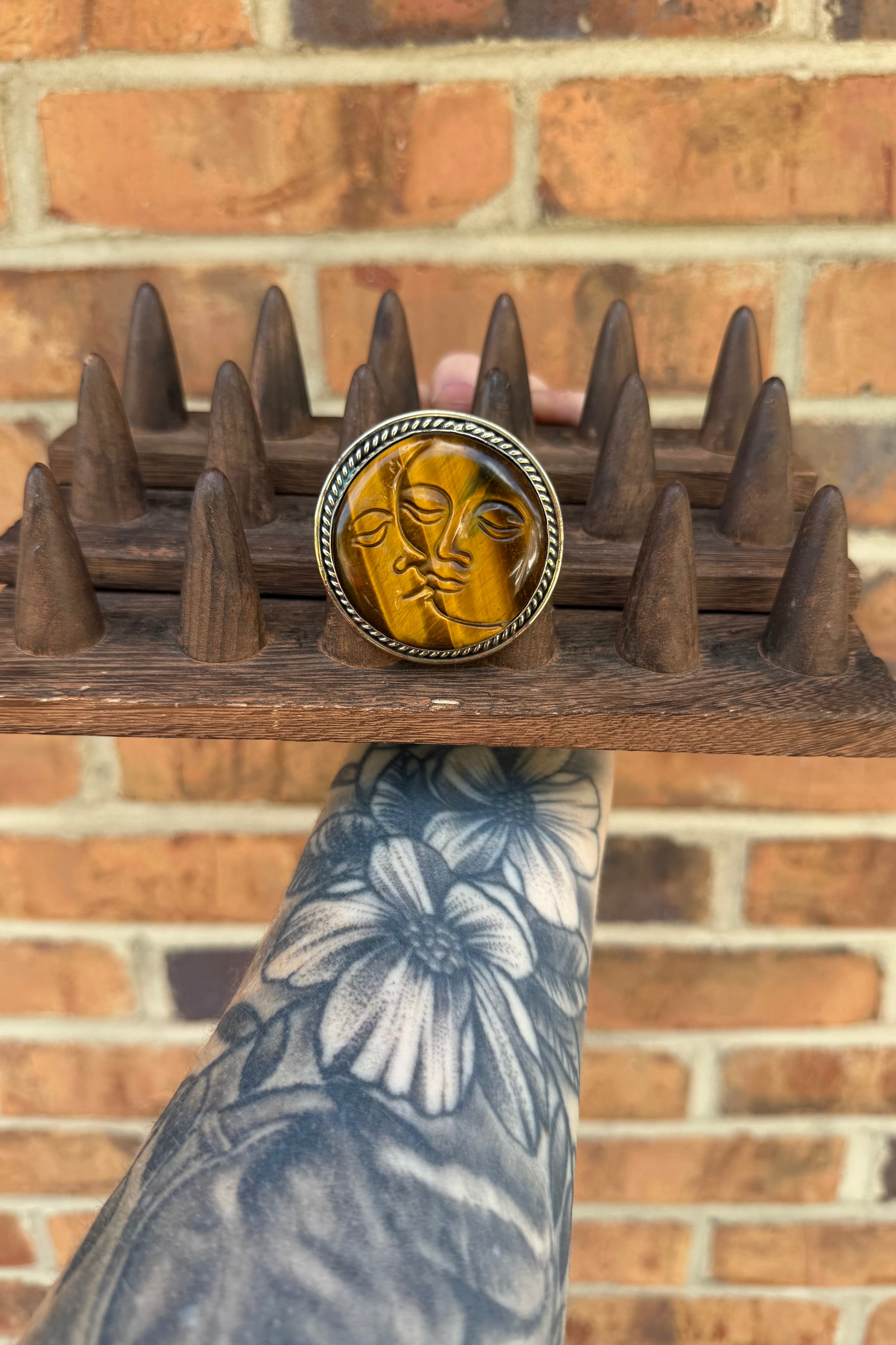 The Sun and The Moon Ring in Tigers Eye