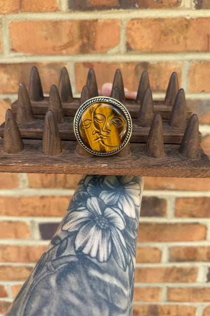 The Sun and The Moon Ring in Tigers Eye