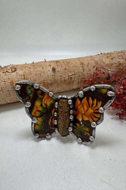 Butterfly Recycled Tin Cuff Bracelet w/ Gemstone Style 13