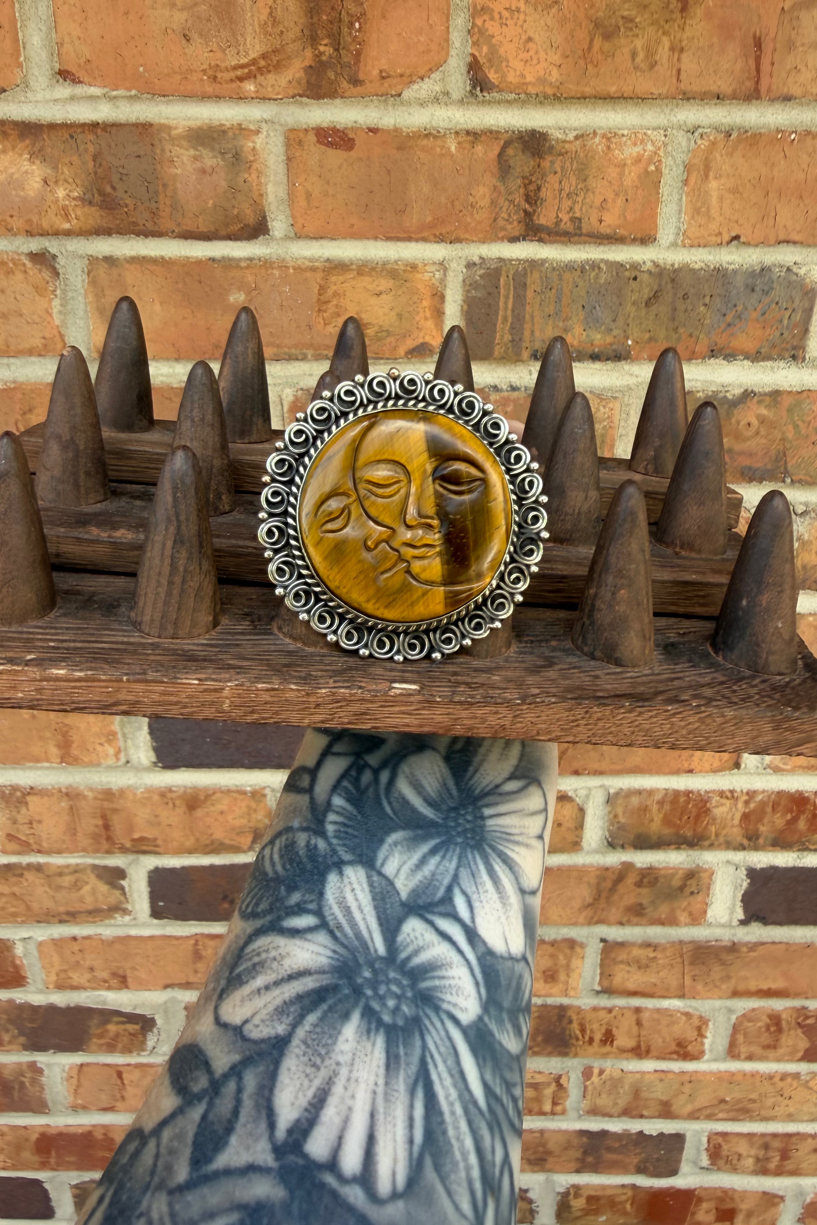 The Sun and The Moon Ring in Tigers Eye