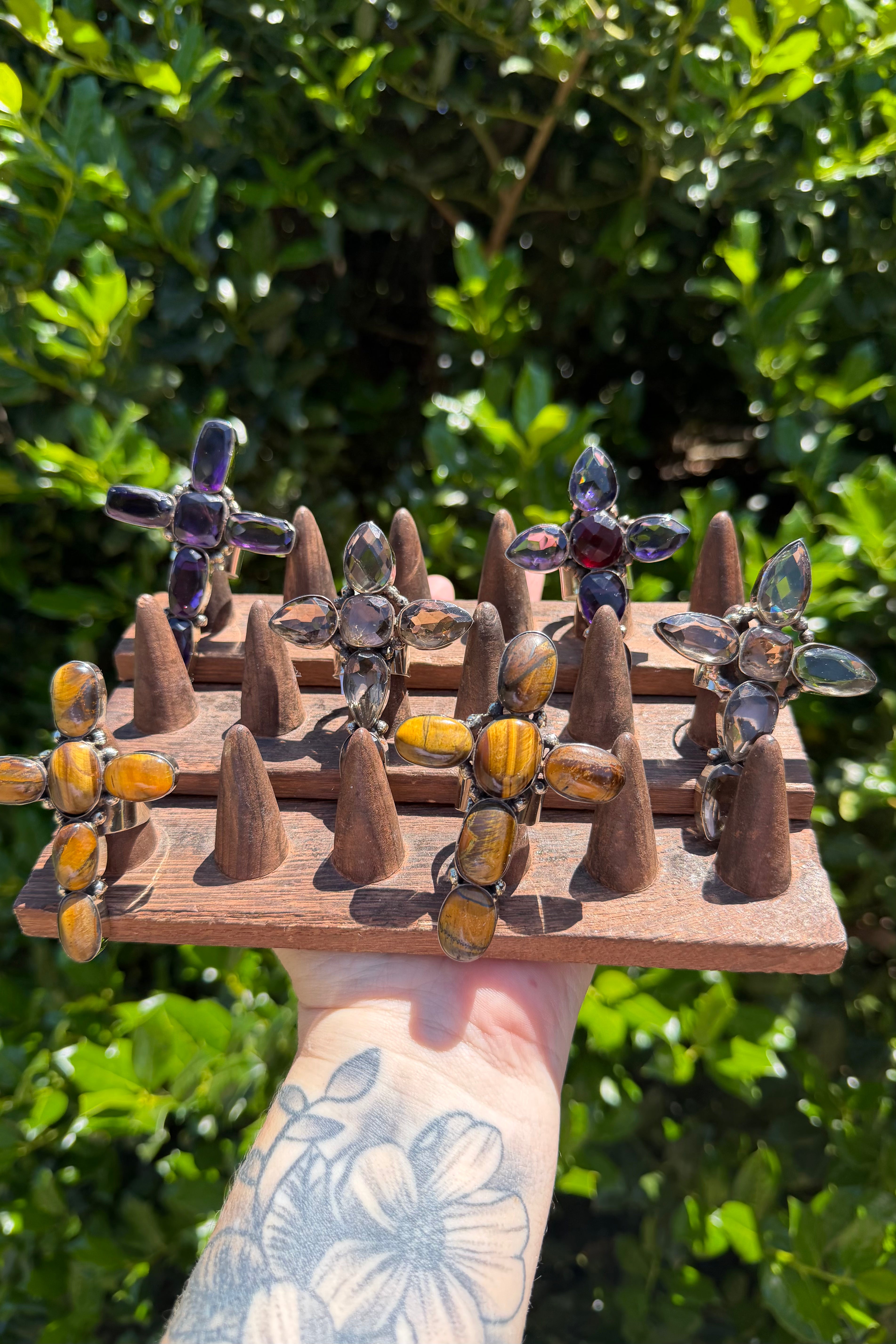 Tigers Eye Gem Cross Ring