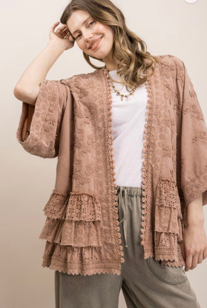 Eyelet Tiered Ruffle Hem Duster