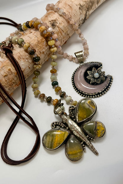 Rose Quartz & Moonstone Long Drop Necklace