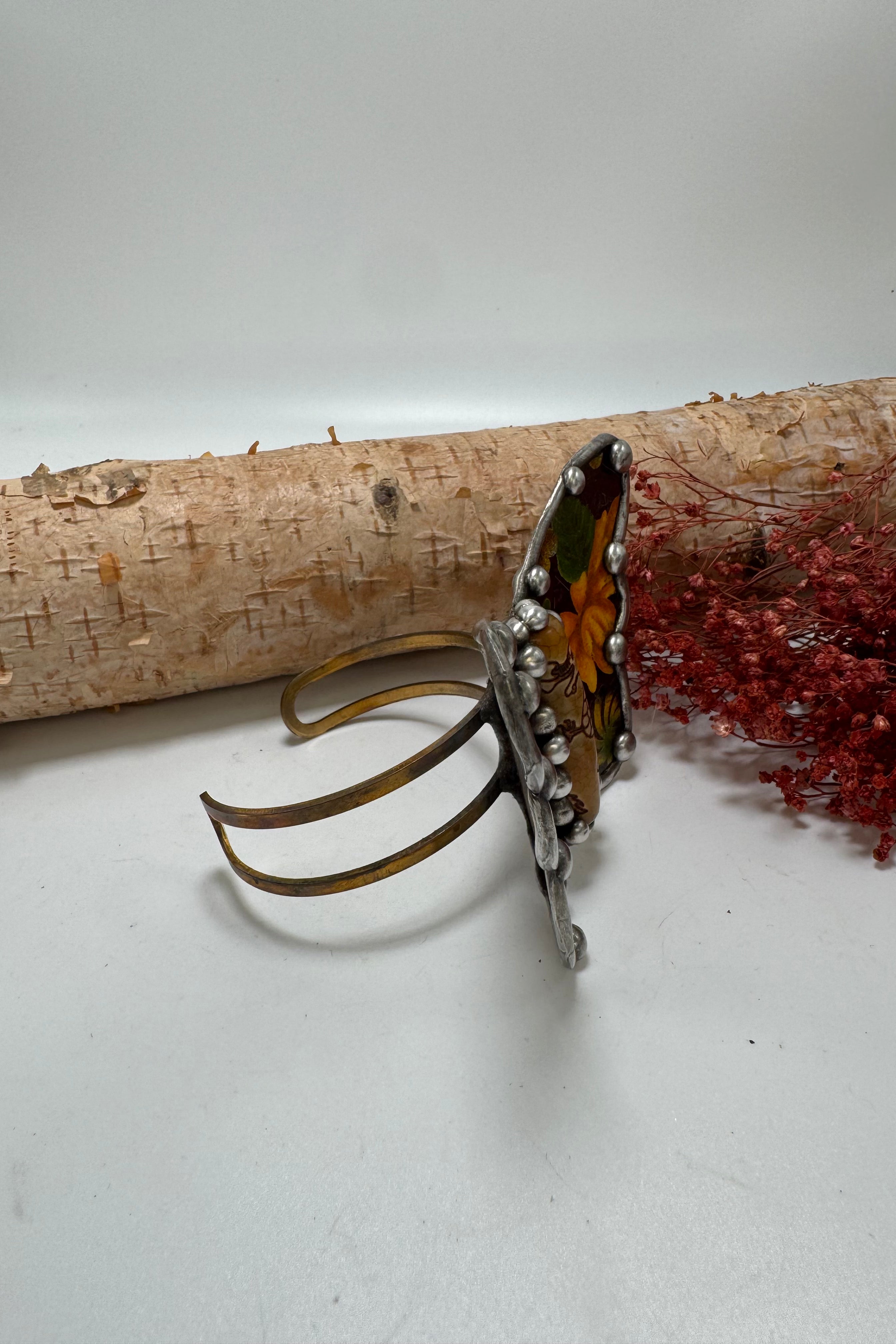 Butterfly Recycled Tin Cuff Bracelet w/ Gemstone Style 3