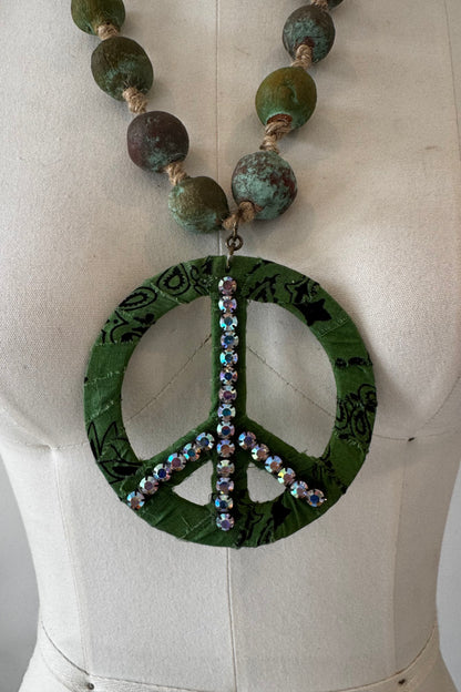 BIG Love Fabric Peace Sign Necklace