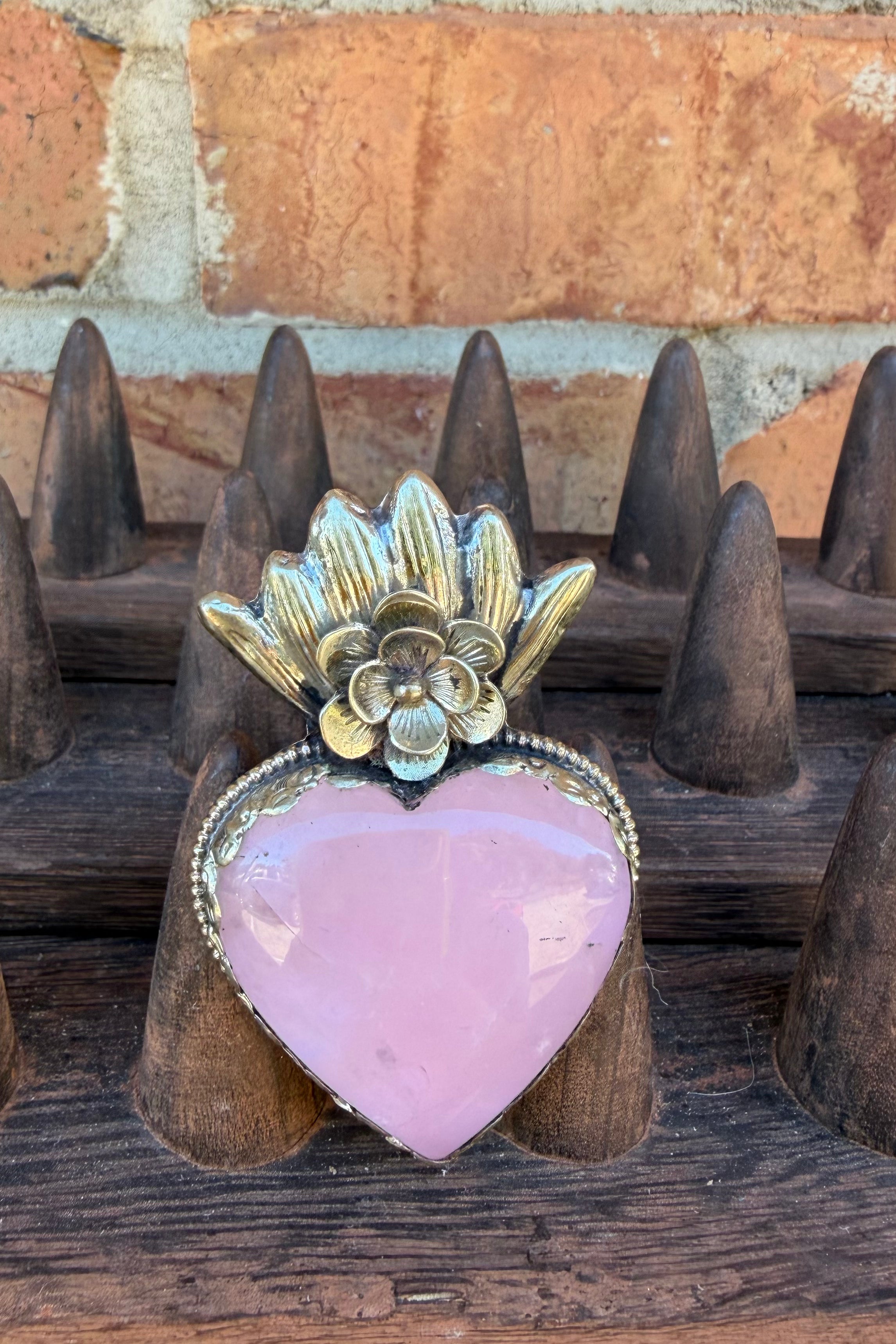 Pink Quartz Heart With Flower Ring