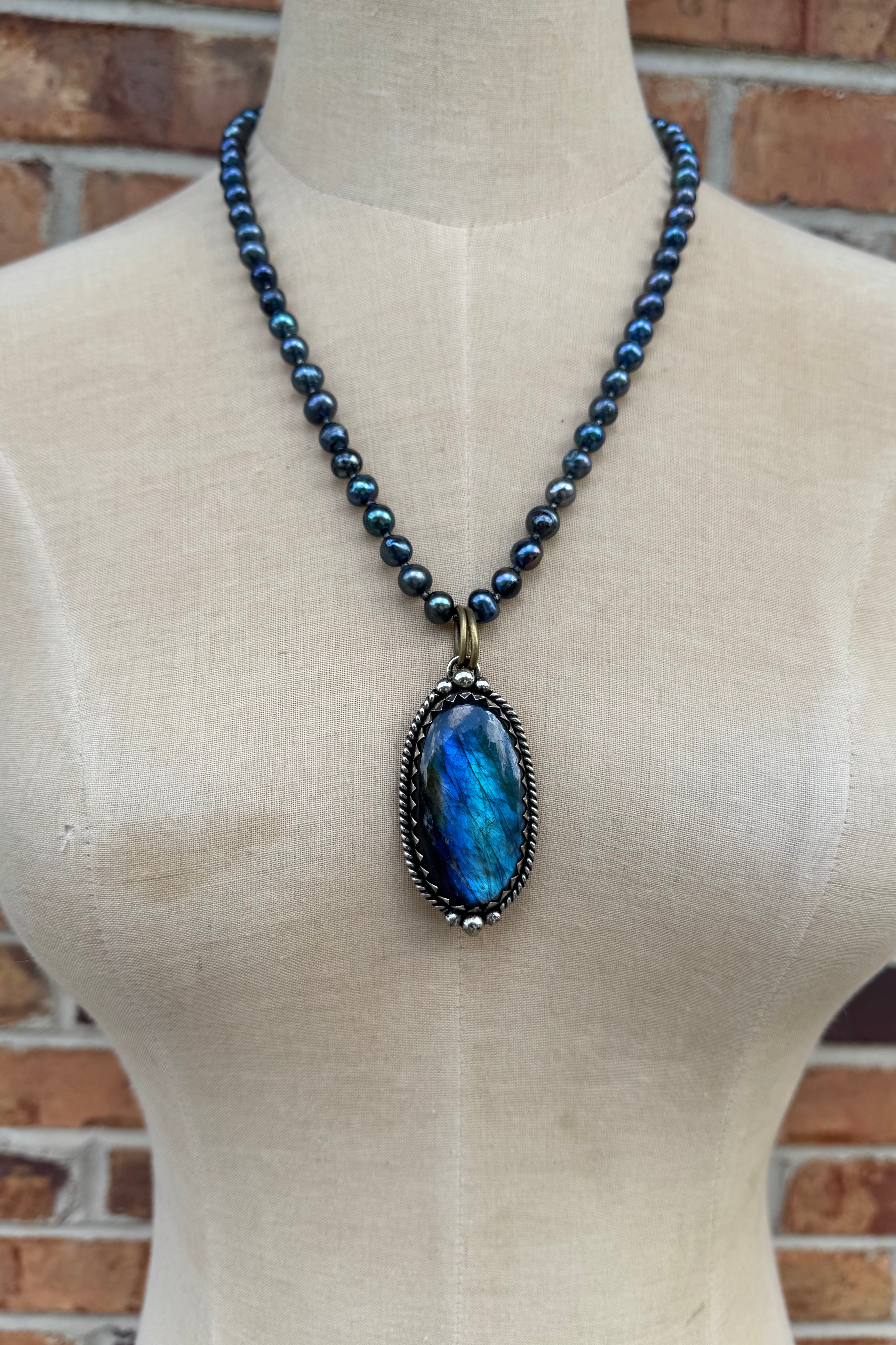 OOAK Labradorite Stunner on Pearl Chain