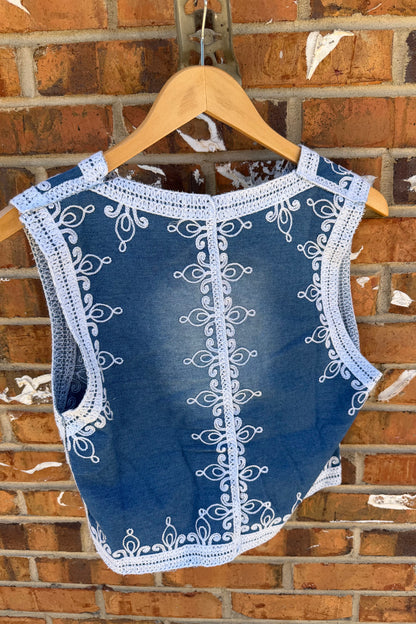Embroidered Denim Vest
