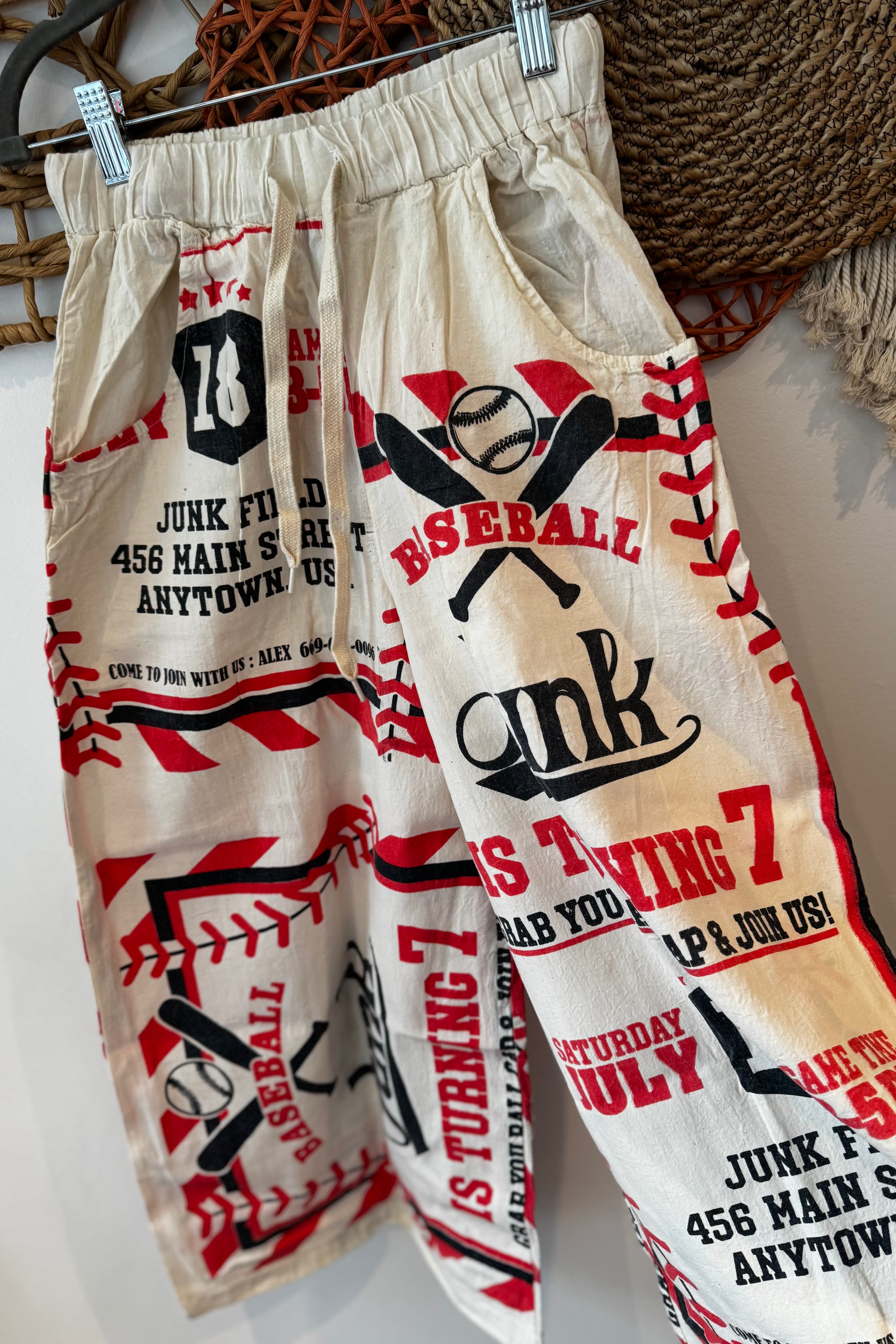 Take Me Out To The Ball Game Boho Cotton Culotte Capri Pull On Pant