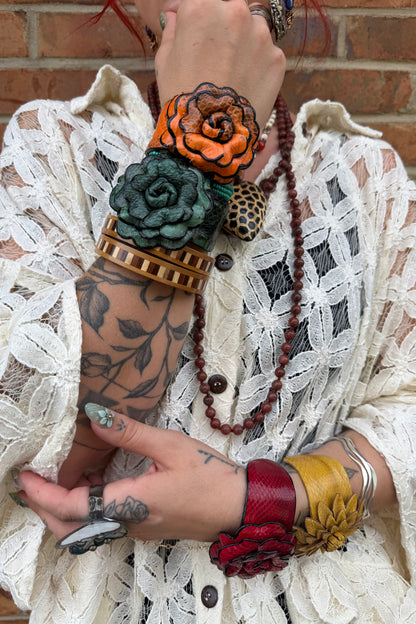 River Snake  flower leather cuff