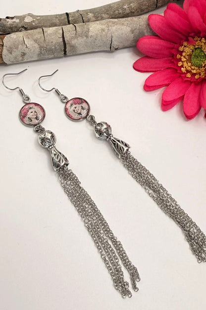 Dolly Pink Circle Tassel Earrings