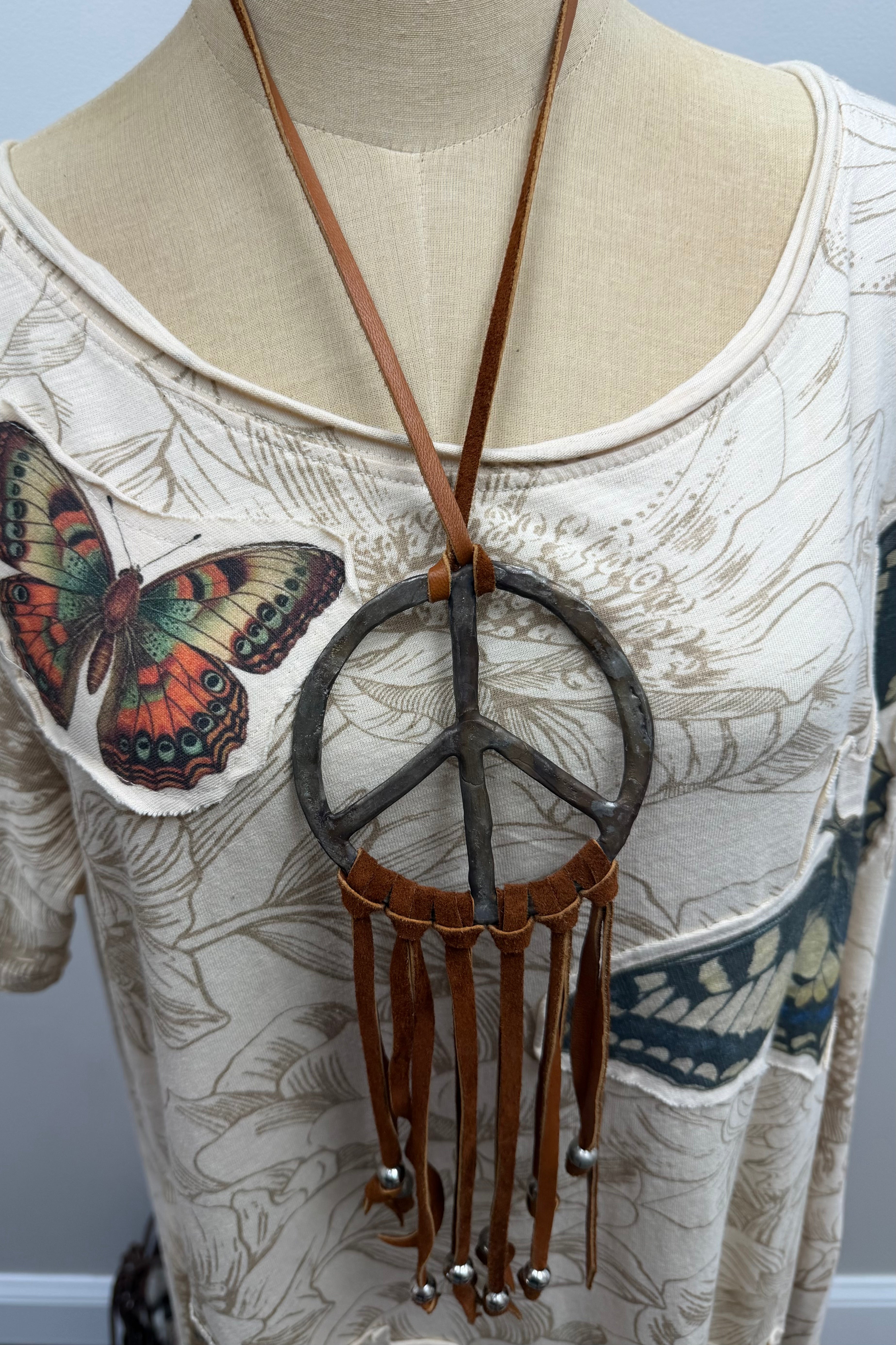 FINAL SALE Leather Tassel Peace Necklace