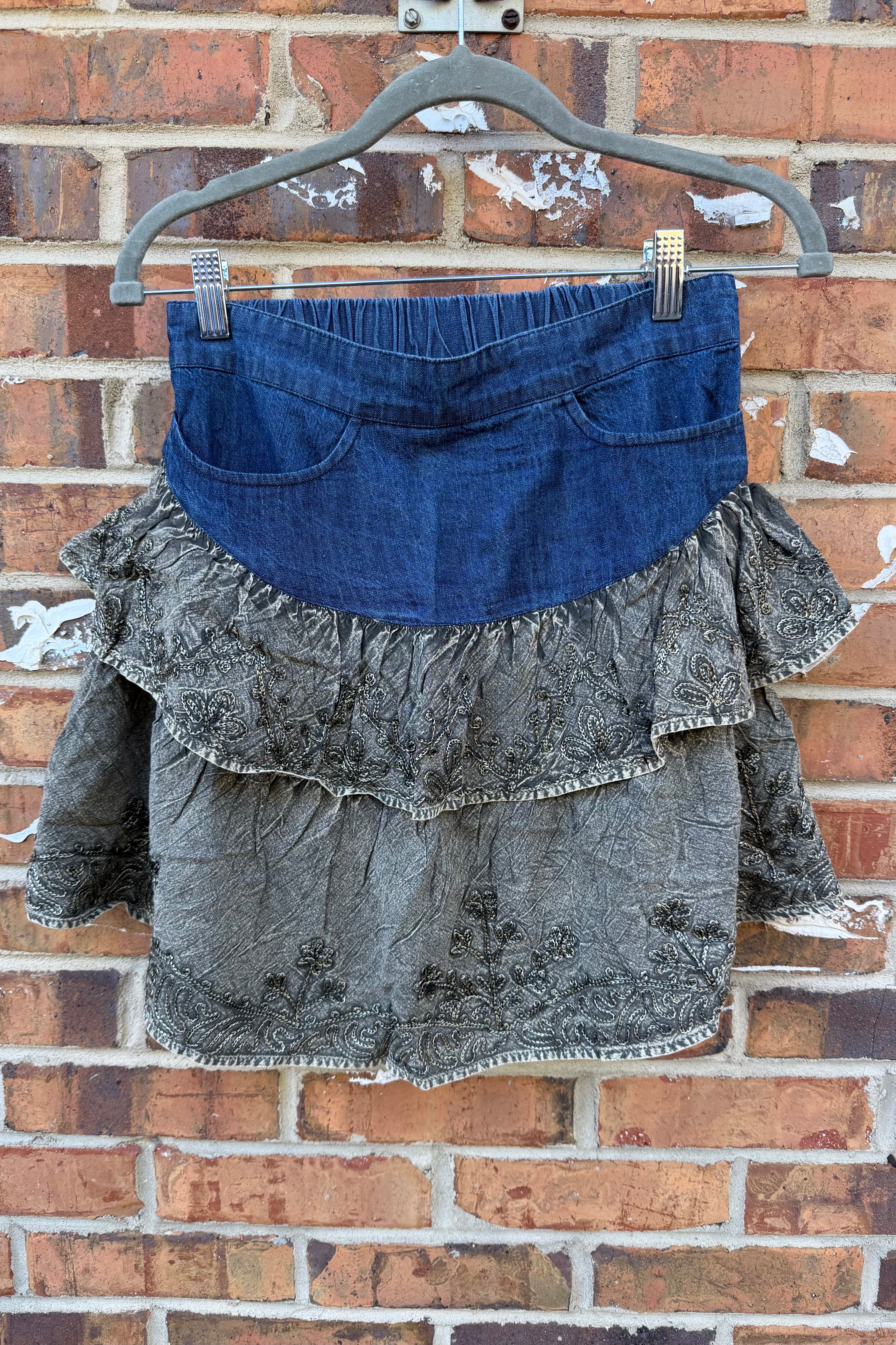 Sale -  Western Ruffle Mini Skirt in Gravel