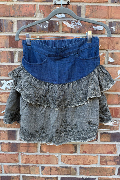 Sale -  Western Ruffle Mini Skirt in Gravel