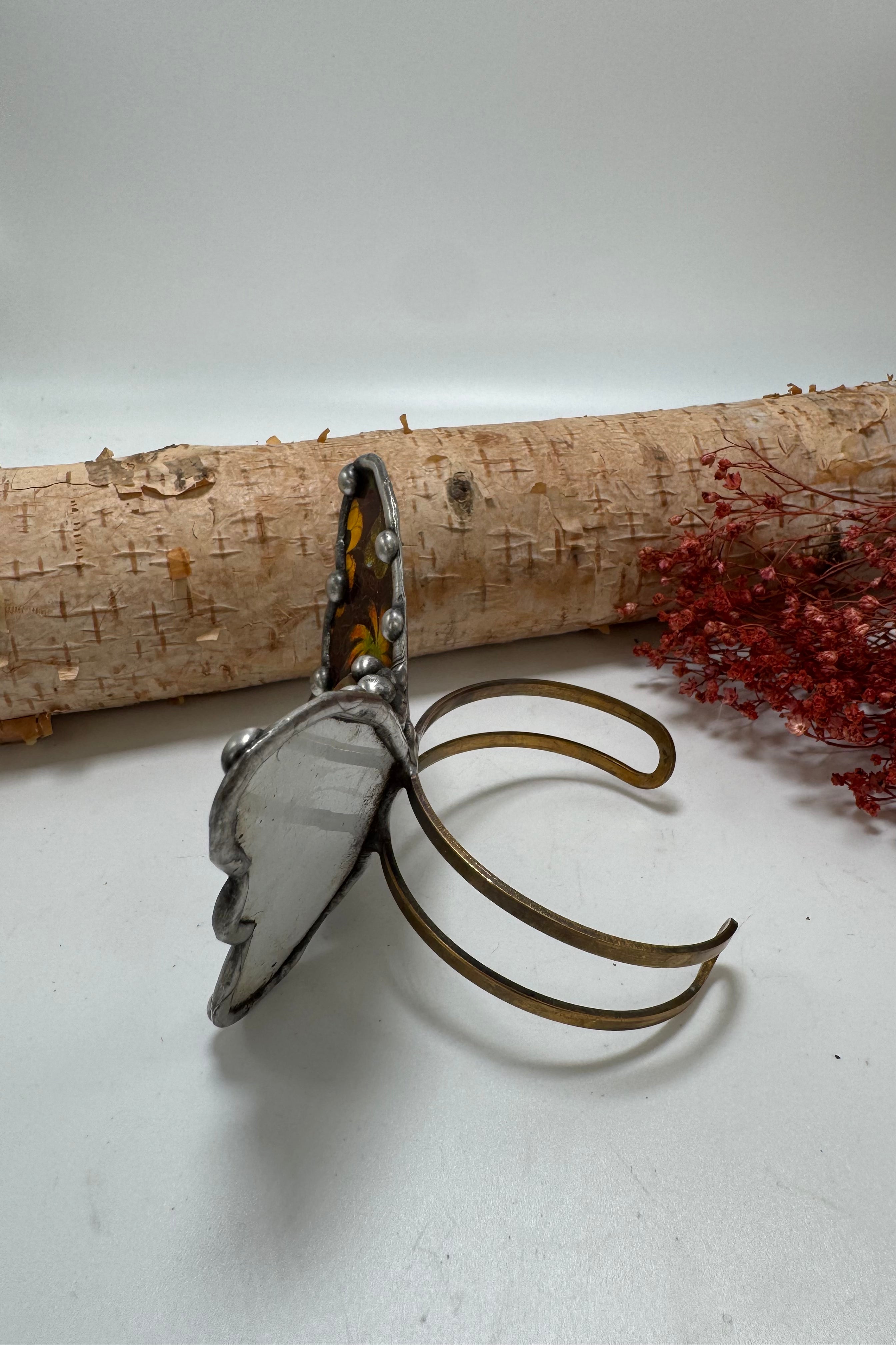 Butterfly Recycled Tin Cuff Bracelet w/ Gemstone Style 1