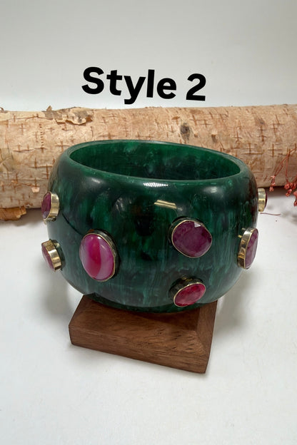 Green Bangles w/ Gemstone