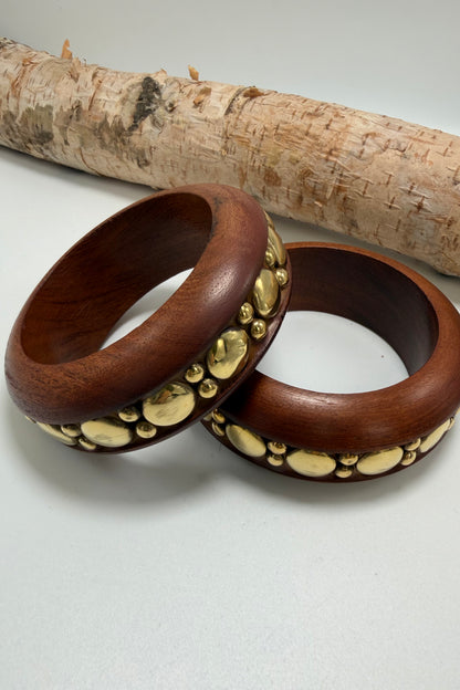 Wooden with gold studs bangle bracelet ￼
