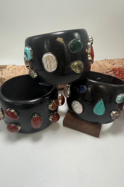 Black Bangle w/ Mixed Gemstones