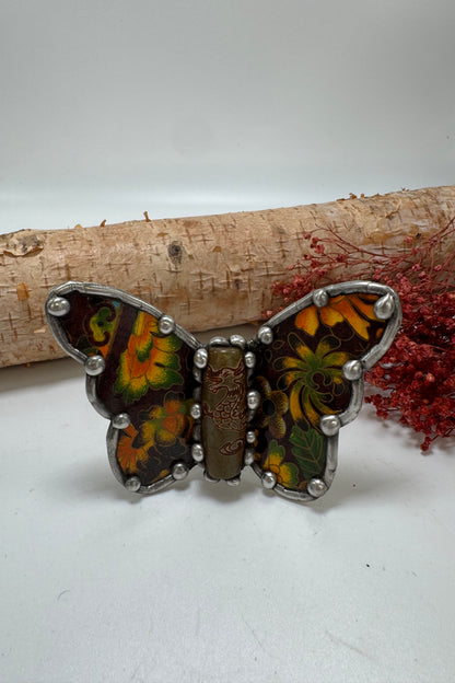 Butterfly Recycled Tin Cuff Bracelet w/ Gemstone Style 9