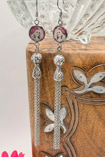 Dolly Pink Circle Tassel Earrings