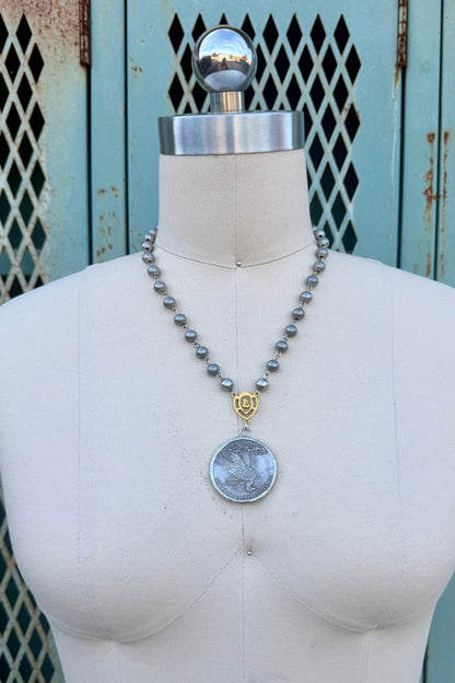 Liberty Coin Necklace on Faux Navajo Pearl Chain