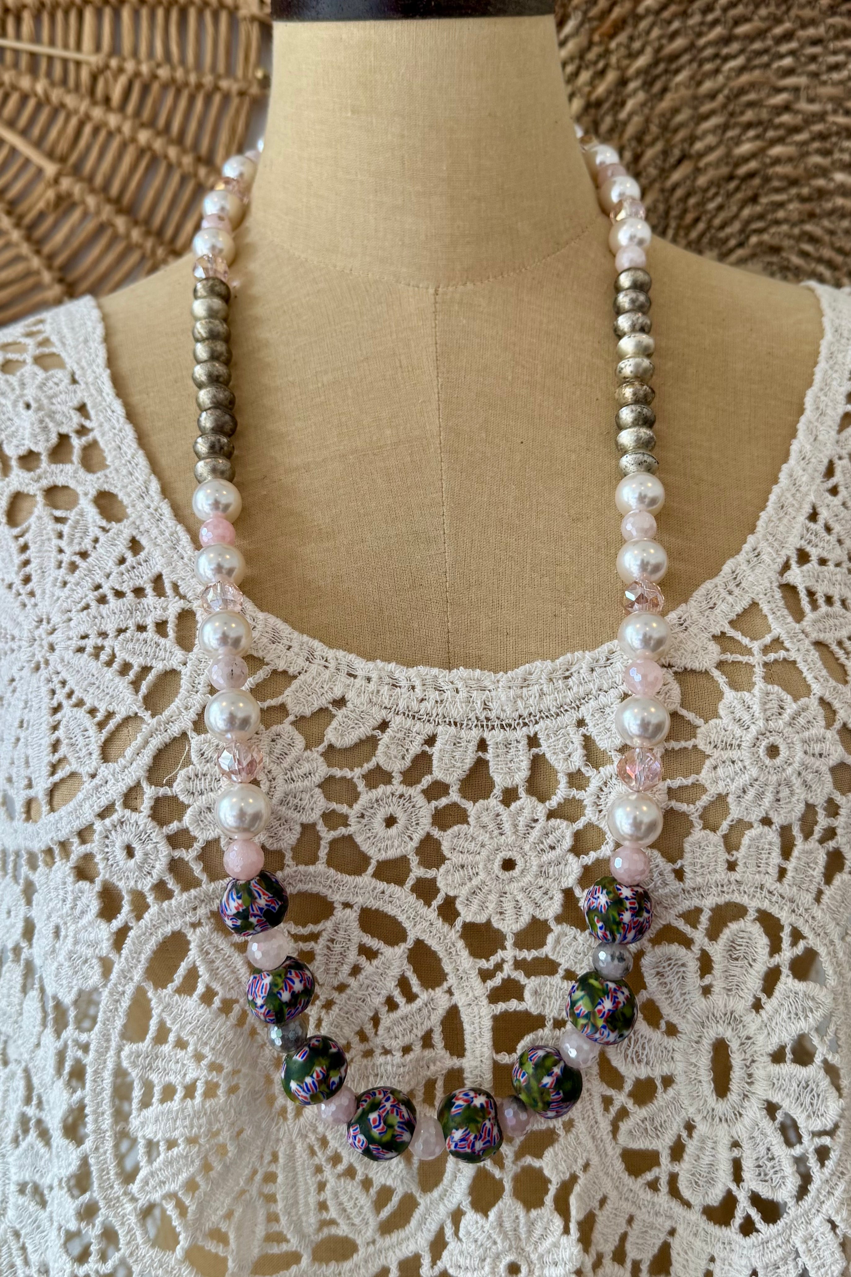 Eclectic Bead Necklace in Pink