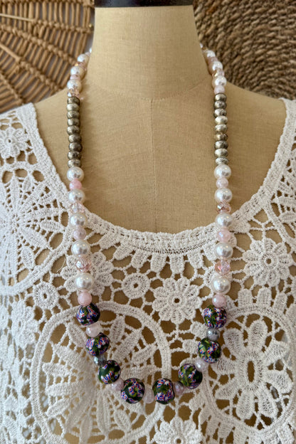 Eclectic Bead Necklace in Pink
