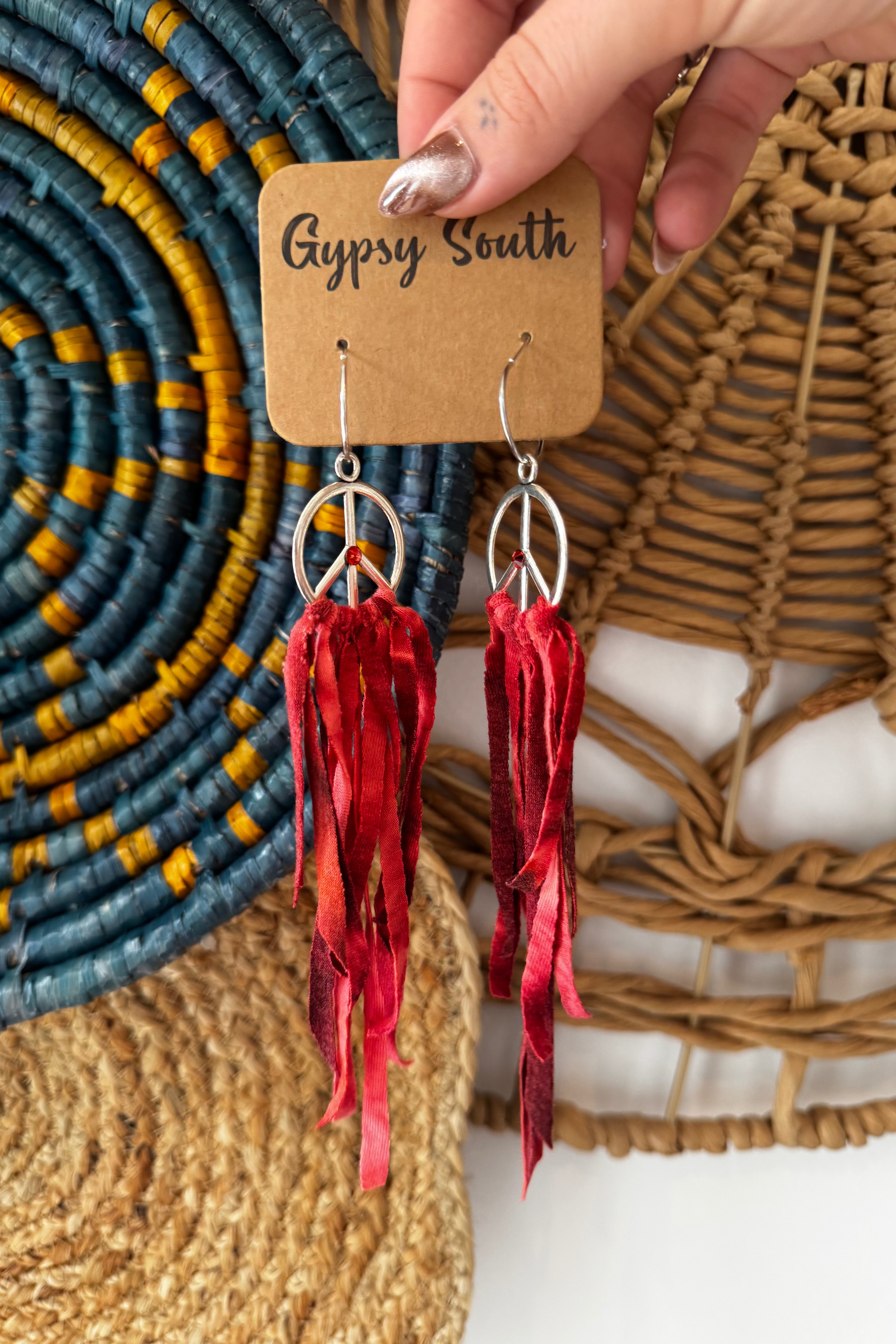 Dyed Fringe Peace Sign  Earrings
