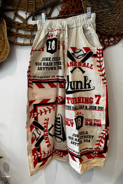 Take Me Out To The Ball Game Boho Cotton Culotte Capri Pull On Pant