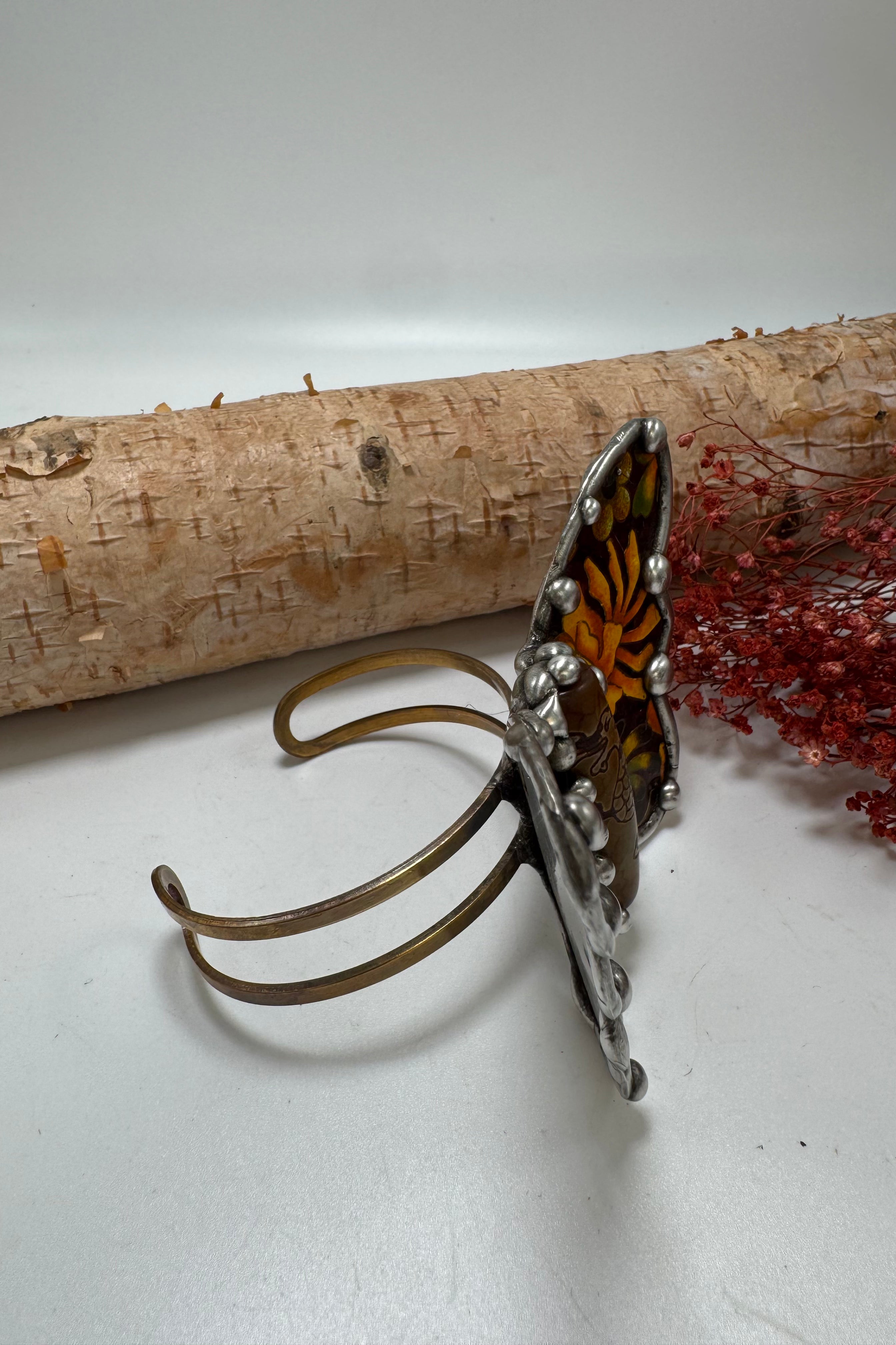 Butterfly Recycled Tin Cuff Bracelet w/ Gemstone Style 12
