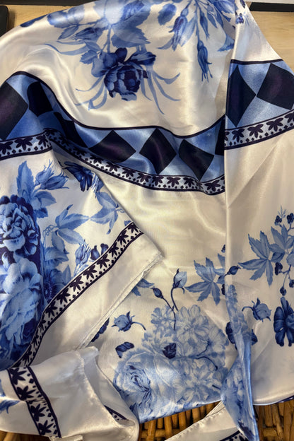 Blue and White Silk Scarf