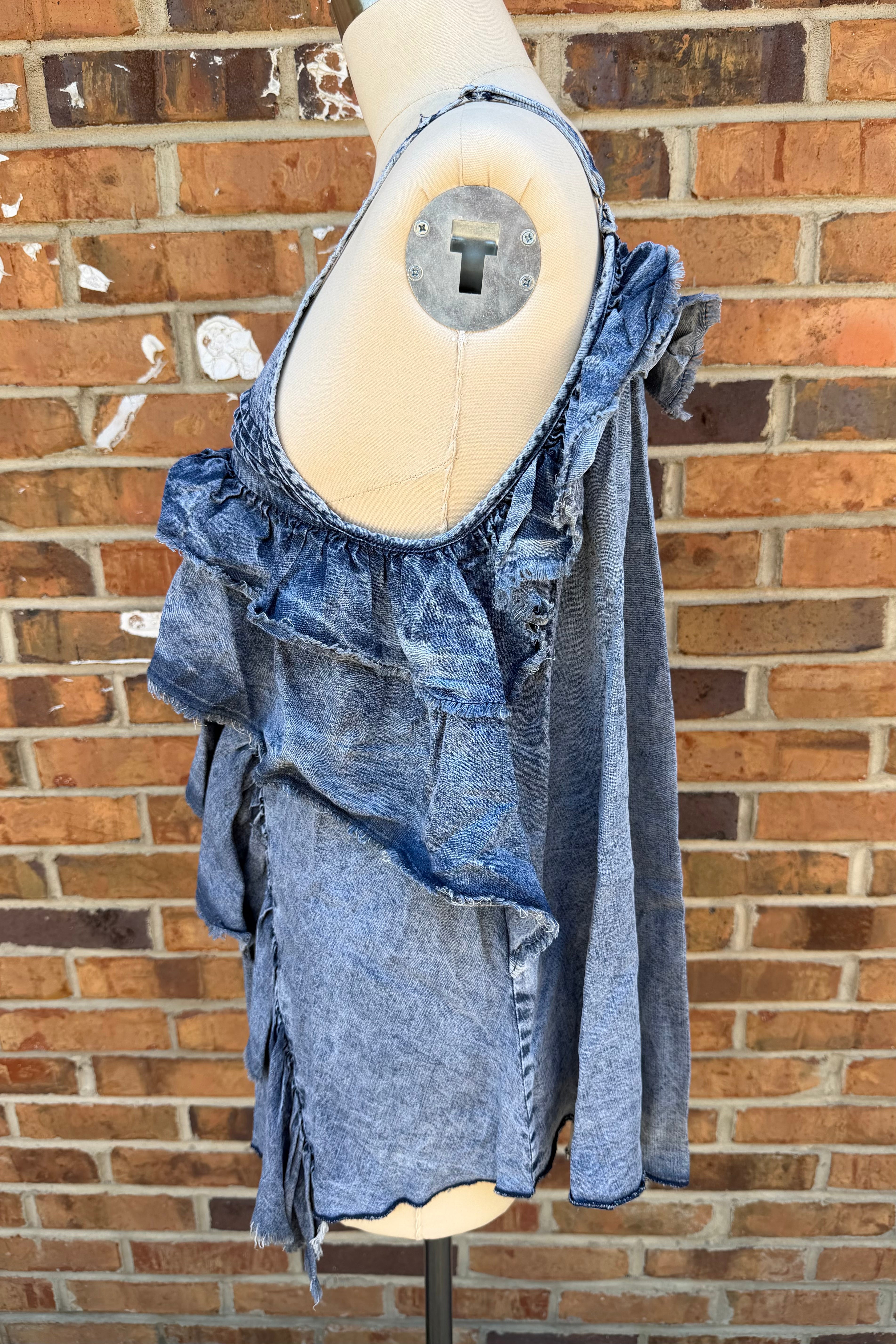 Ruffle Denim Tank