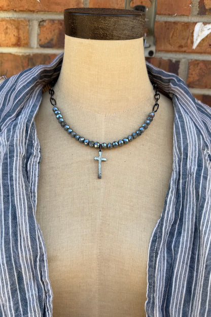 Smokey Crystal  Cross Necklace