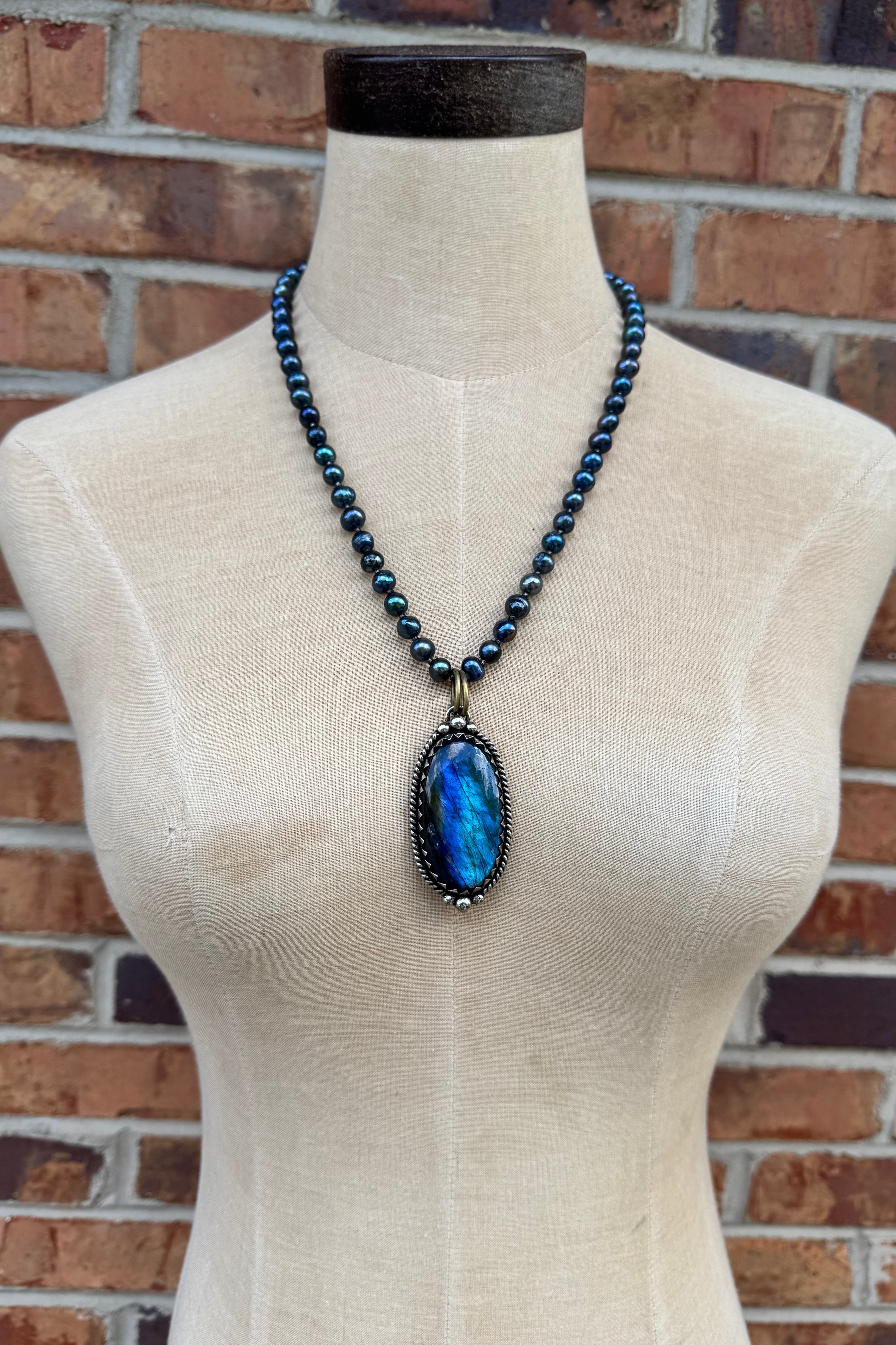 OOAK Labradorite Stunner on Pearl Chain
