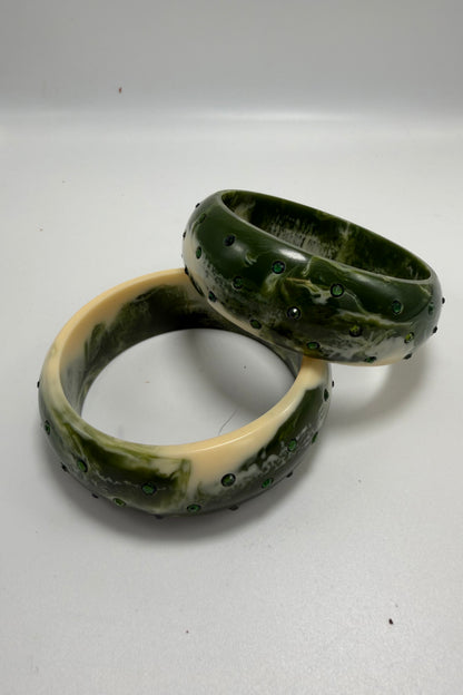 Green Bangle with Rhinestones