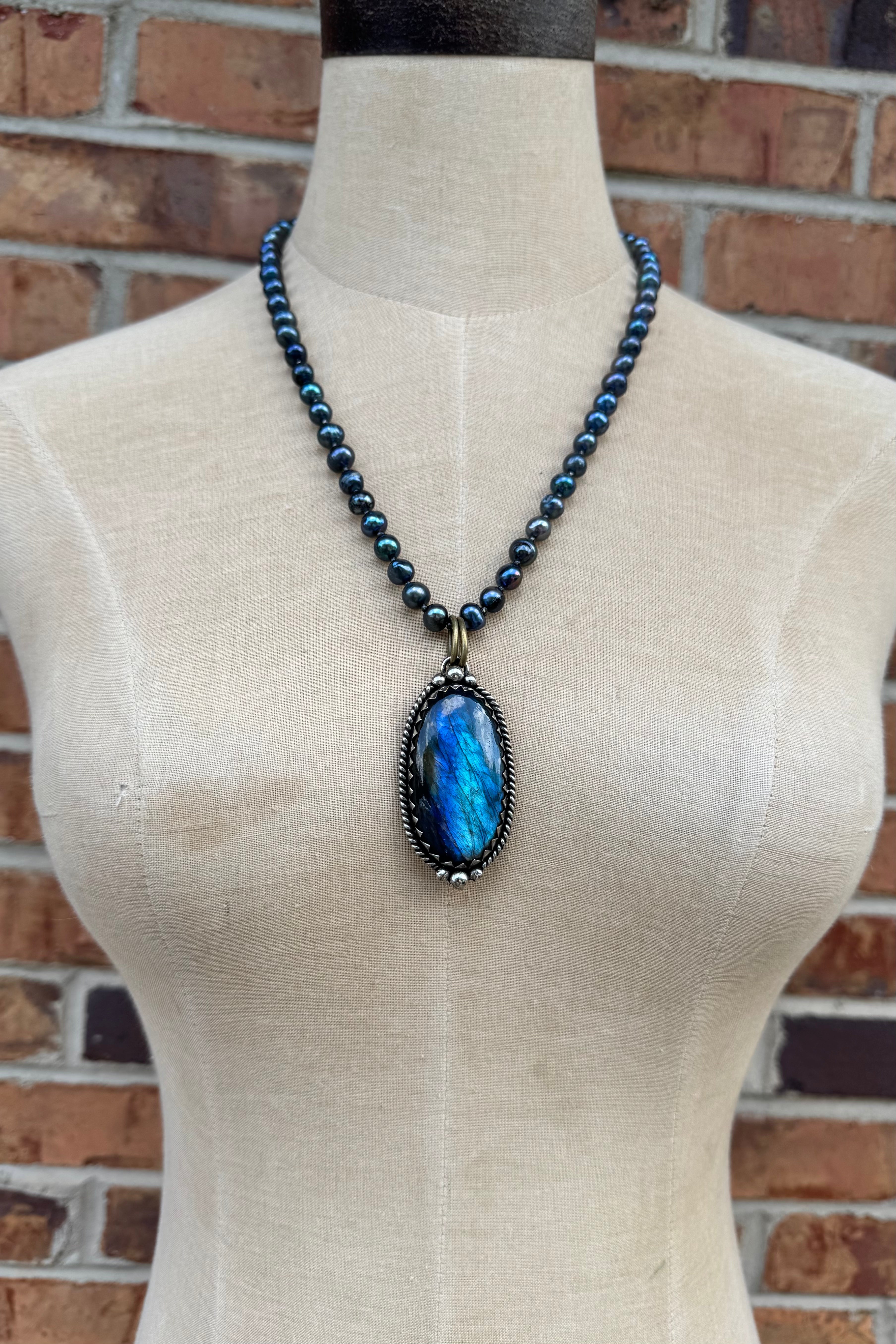 OOAK Labradorite Stunner on Pearl Chain