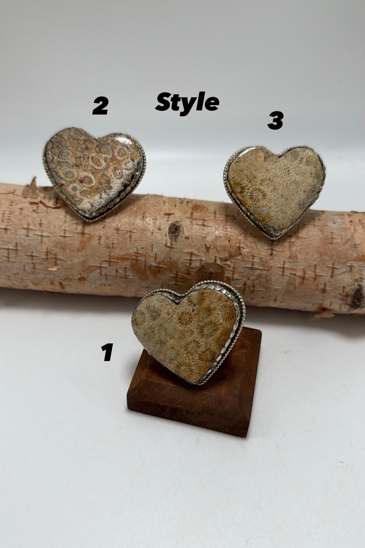 Fossilized Coral Heart Ring