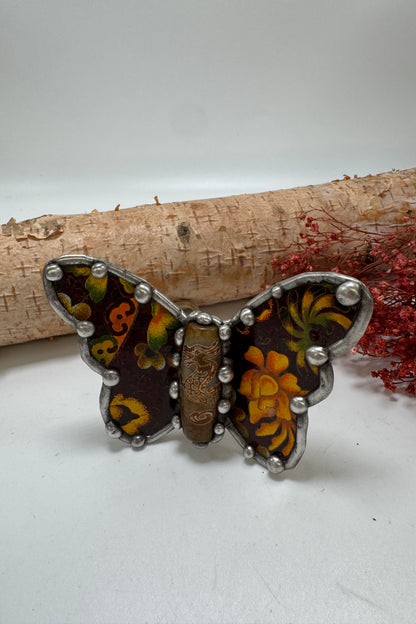 Butterfly Recycled Tin Cuff Bracelet w/ Gemstone Style 8