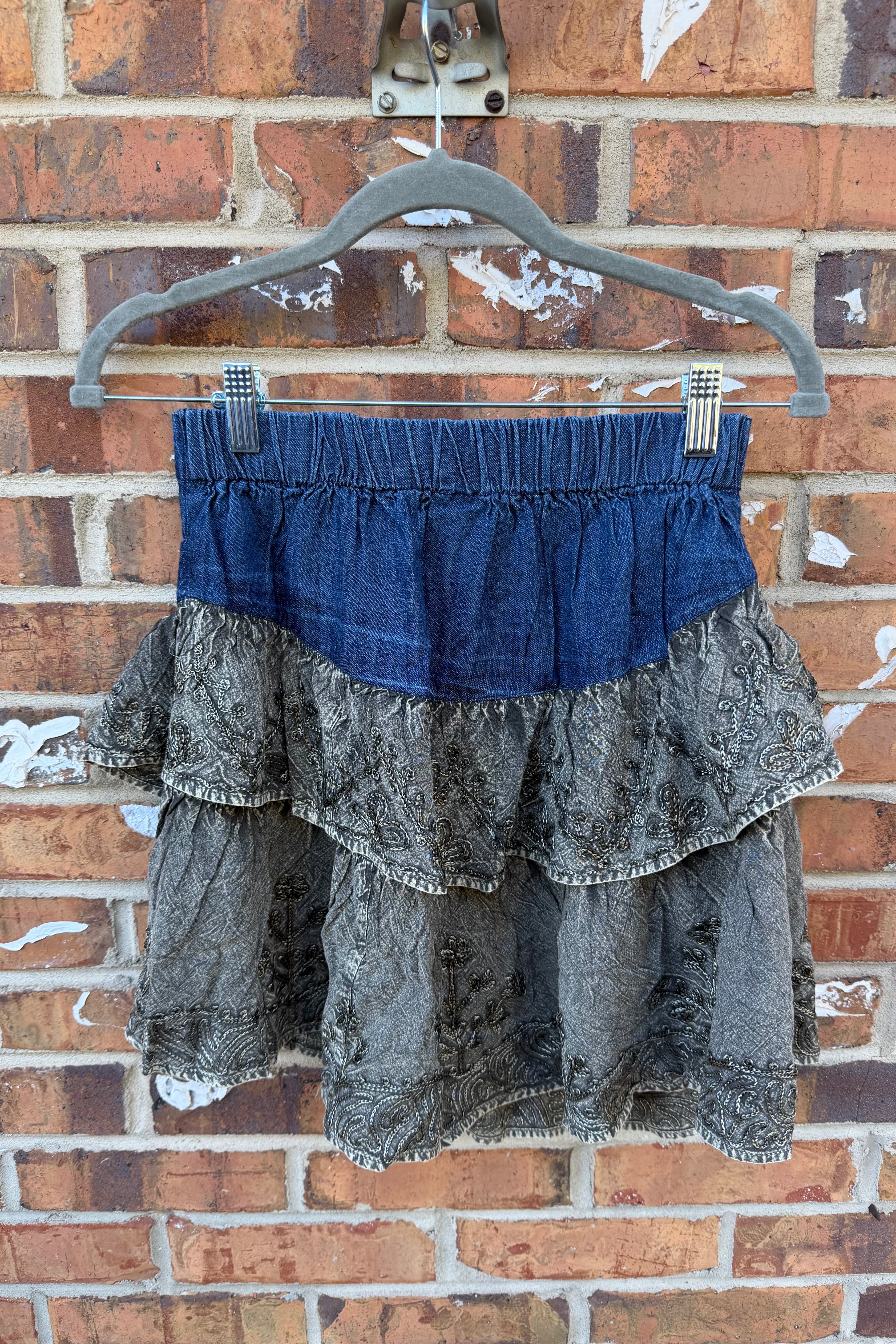 Sale -  Western Ruffle Mini Skirt in Gravel