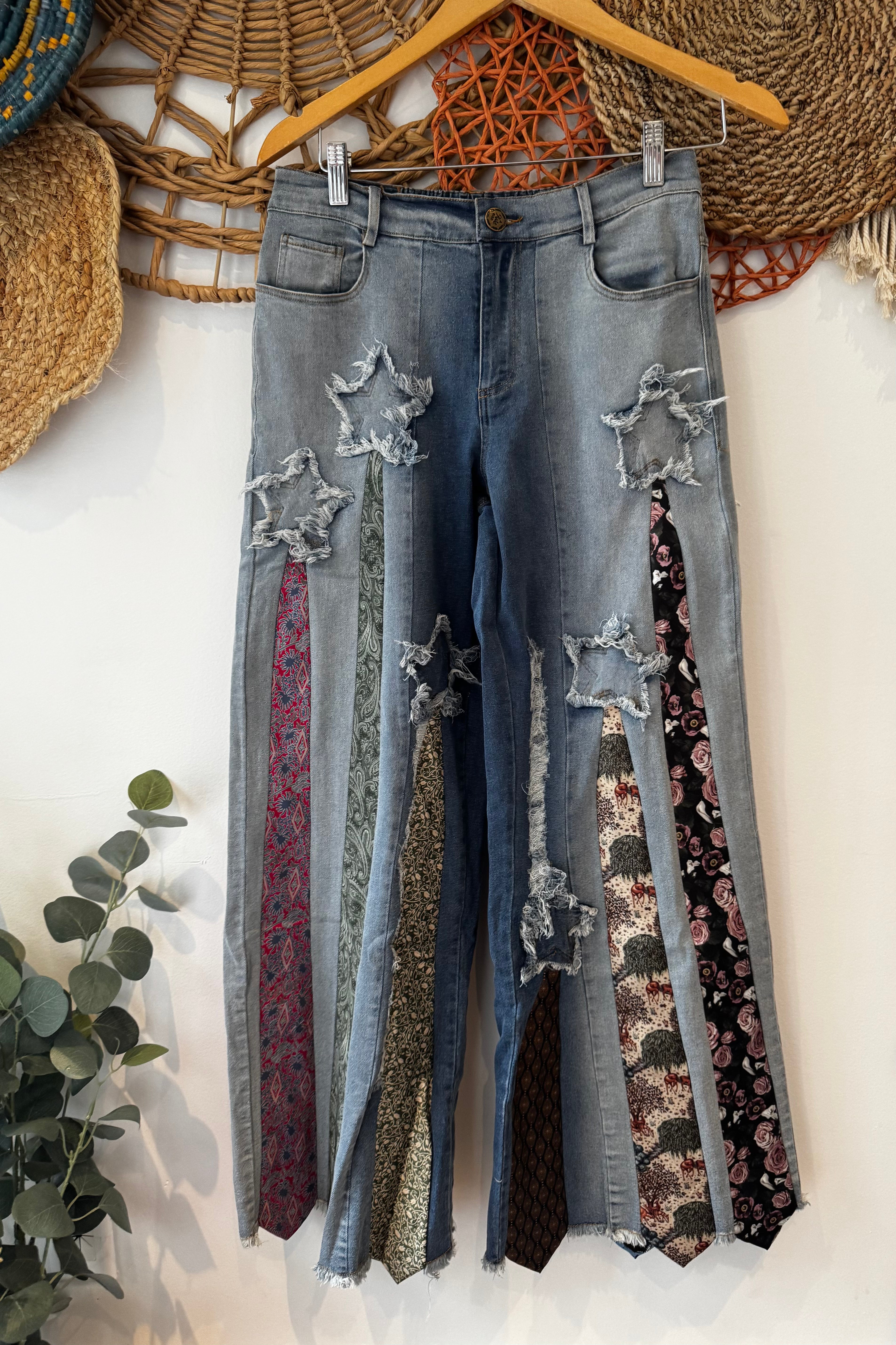 All Tied Up - Abstract One of a Kind Denim Flare Pant