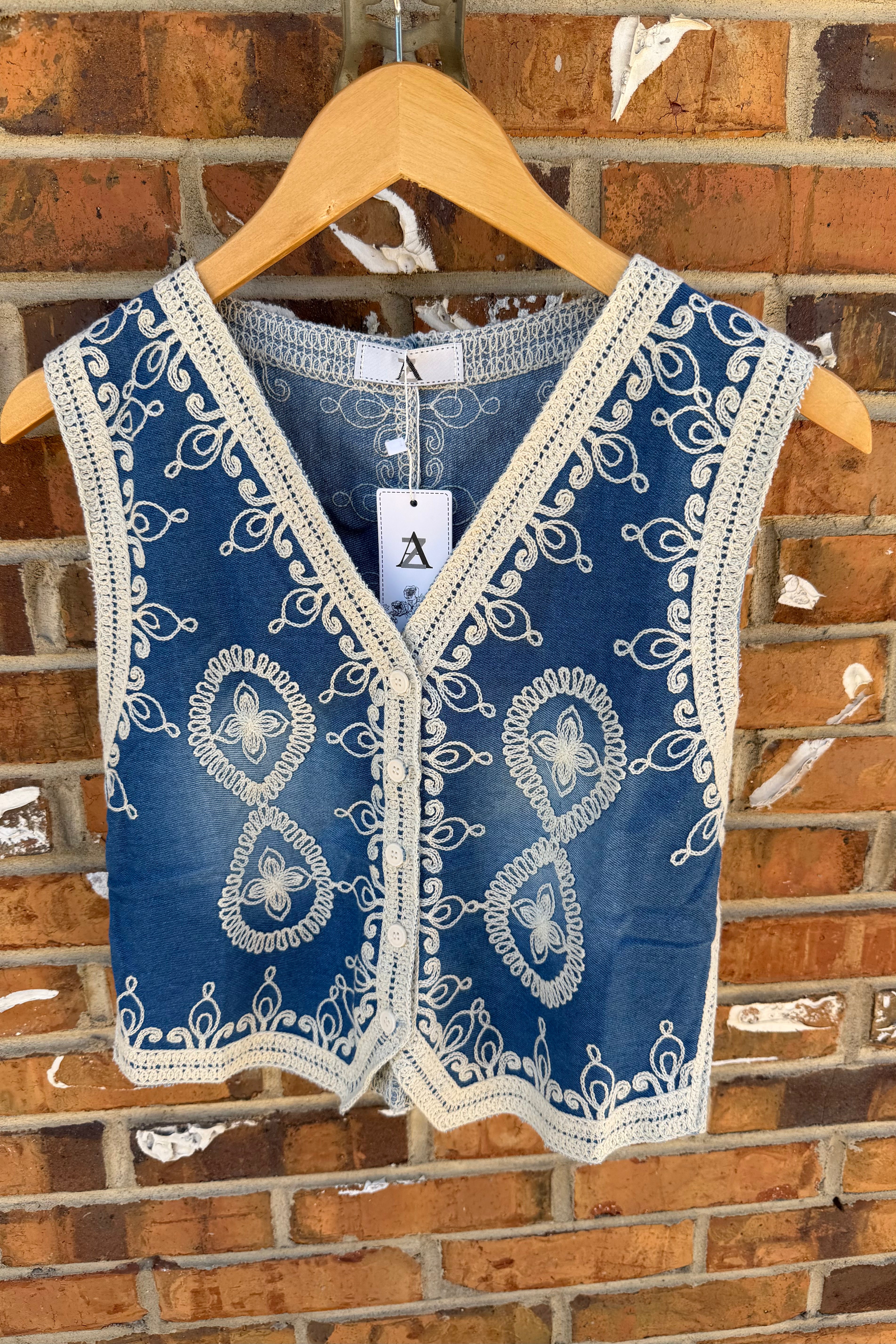 Embroidered Denim Vest