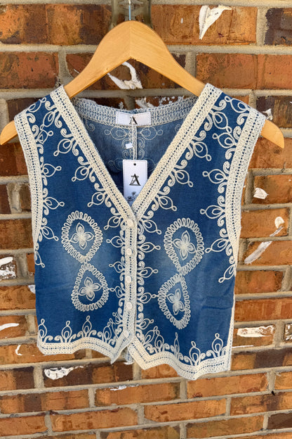 Embroidered Denim Vest
