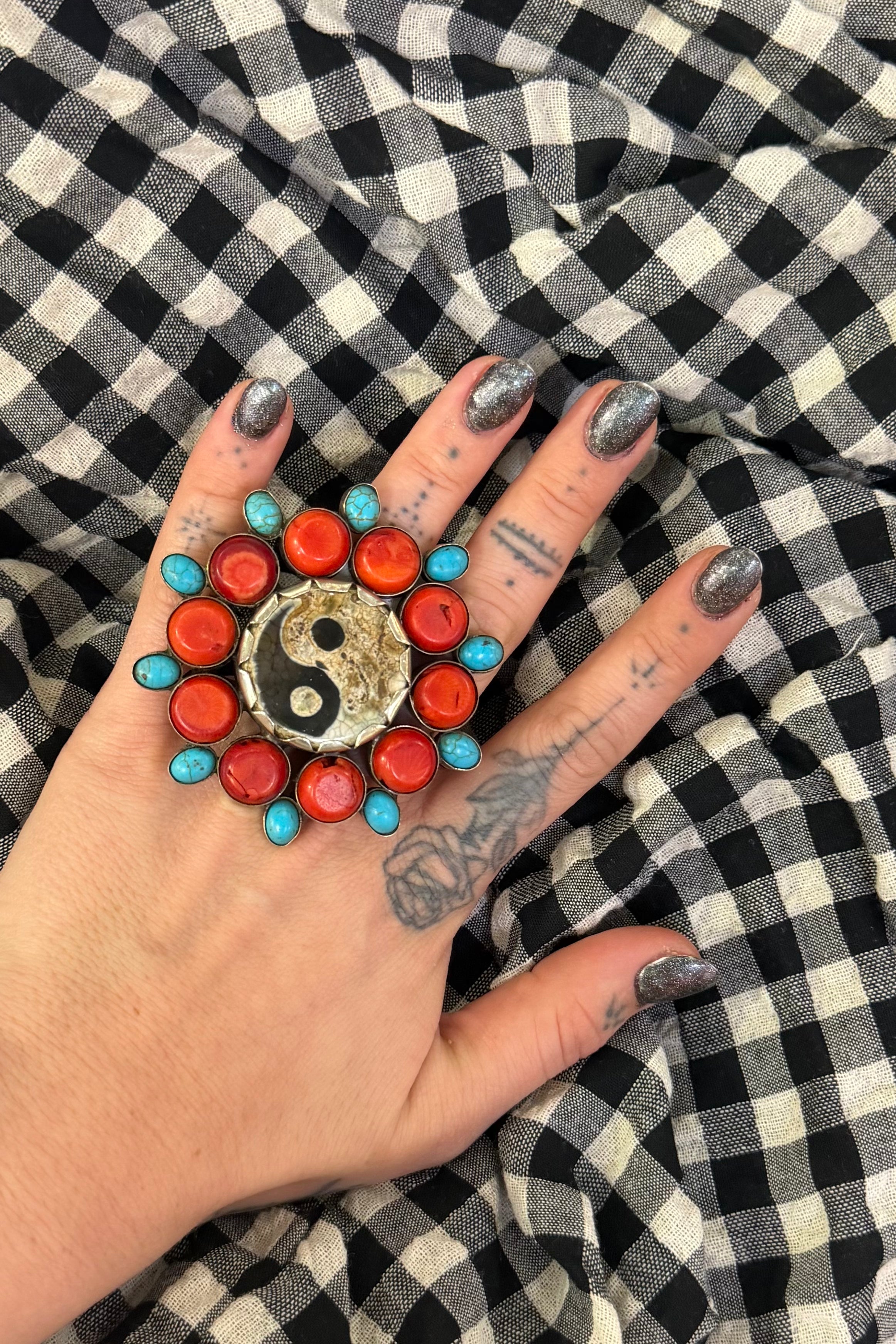 Red & Blue Yin Yang Ring