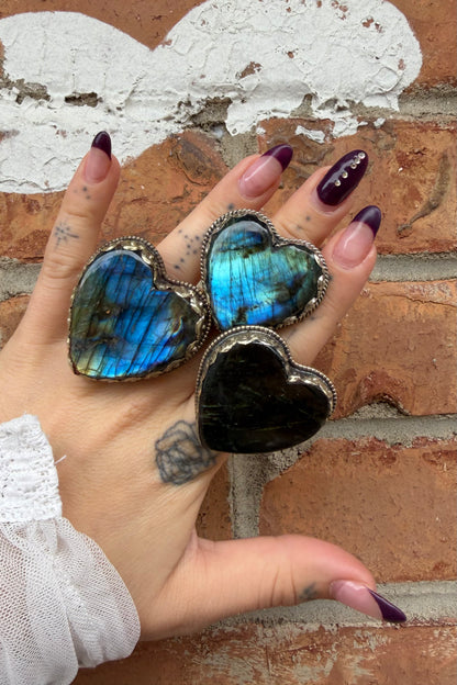 Labradorite Heart Ring