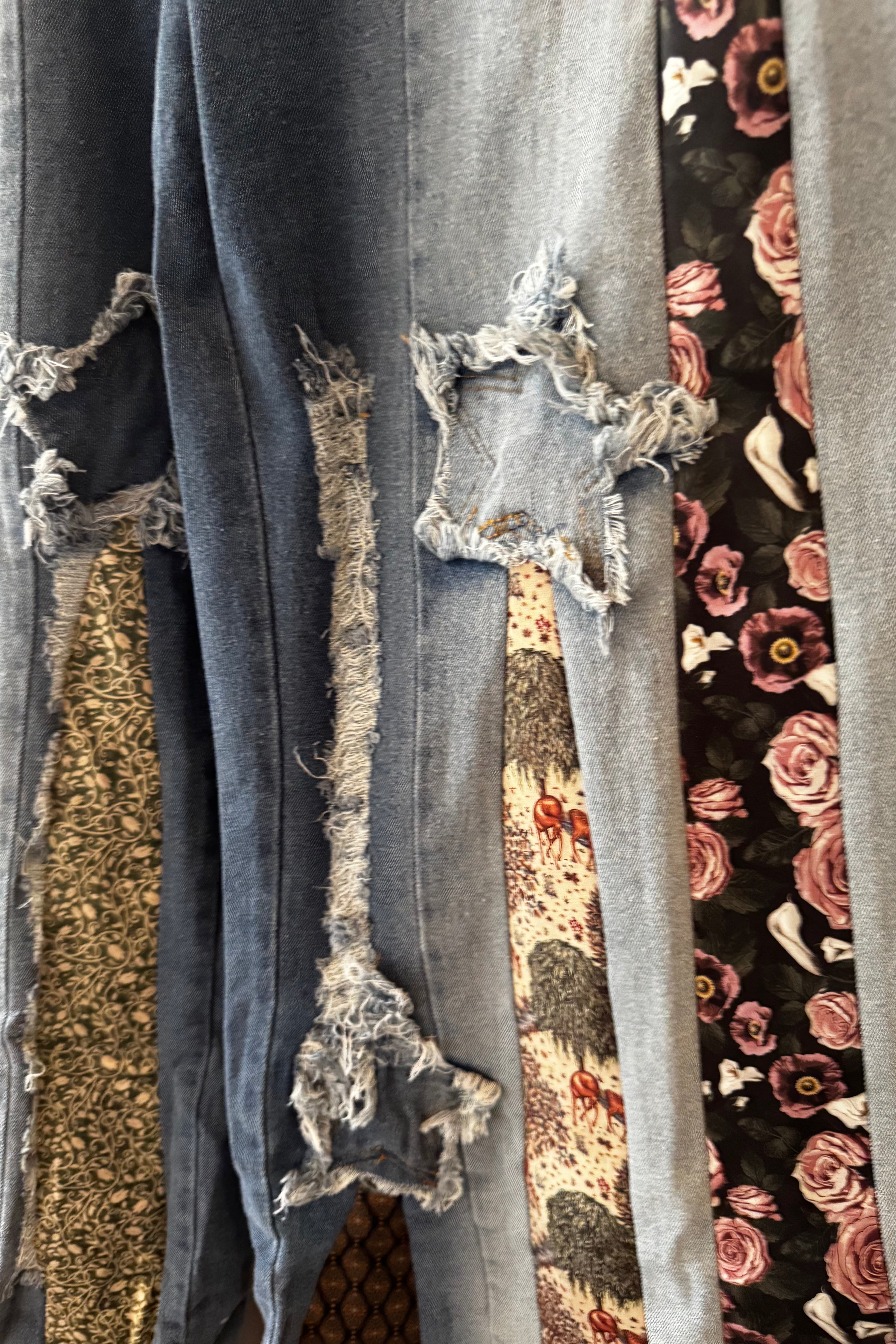 All Tied Up - Abstract One of a Kind Denim Flare Pant