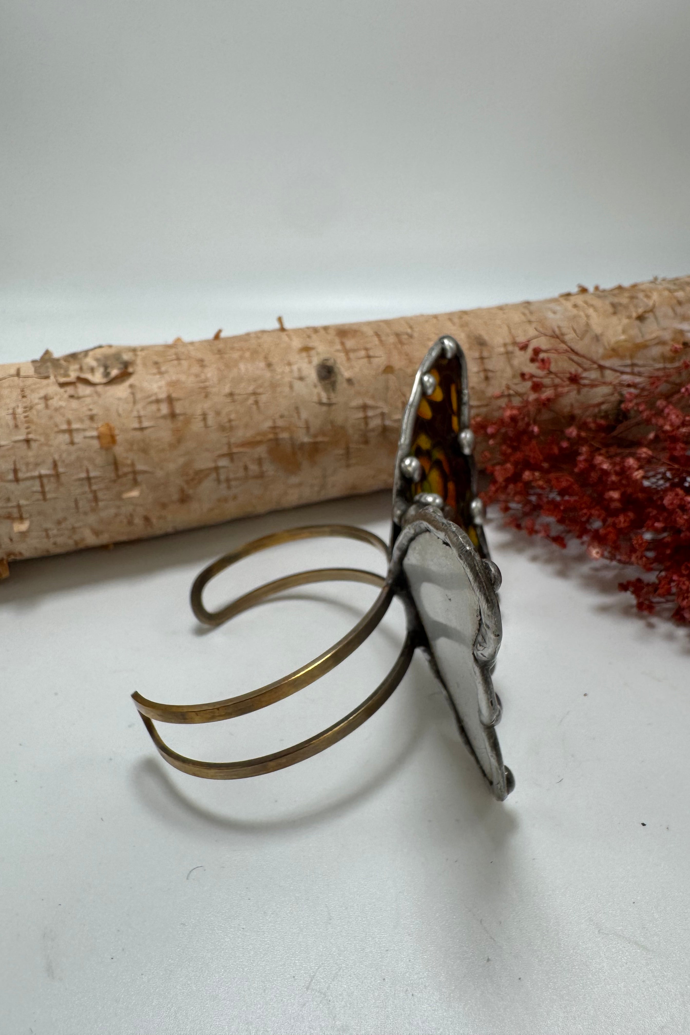 Butterfly Recycled Tin Cuff Bracelet w/ Gemstone Style 10